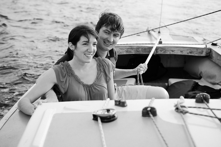 relaxed engagement session sailing on Charles River
