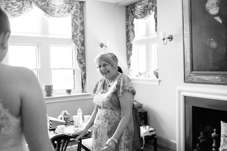 aunt excited to see bride in dress