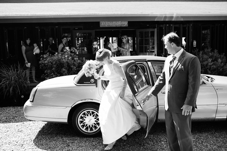 Martha's Vineyard wedding photography bride arrives at Sailing Camp Park for ceremony
