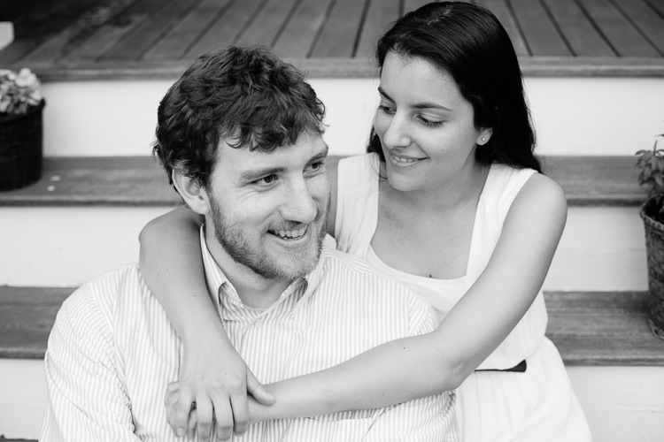 relaxed engagement portrait at home on front steps
