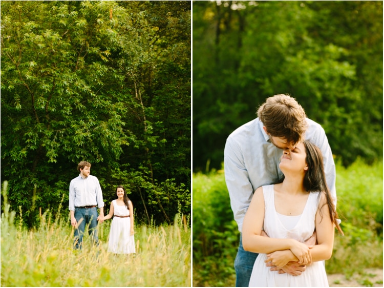 engagement portrait in field with beautiful golden light