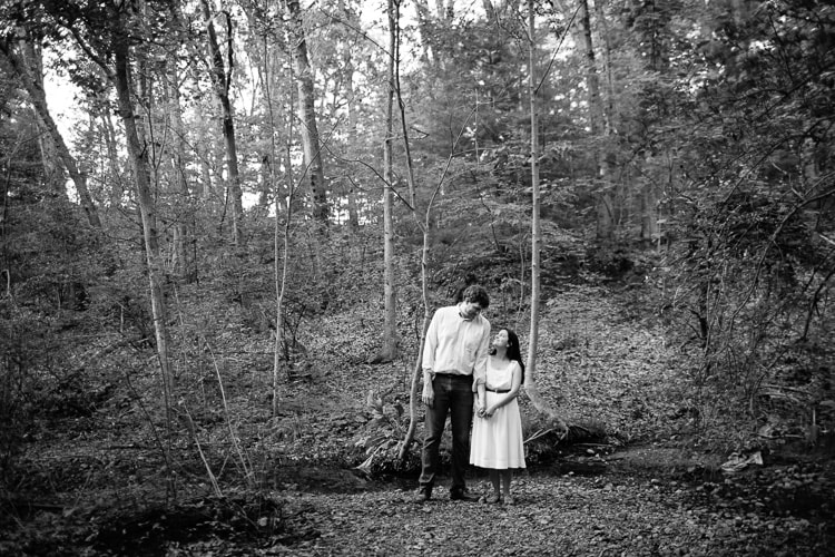 woodsy New England engagement portrait
