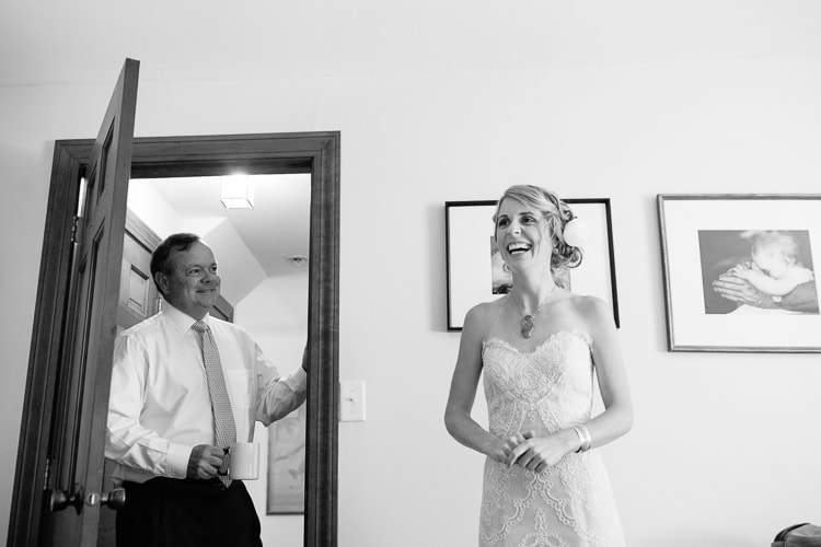 Massachusetts documentary wedding photography, father of the bride admires his daughter