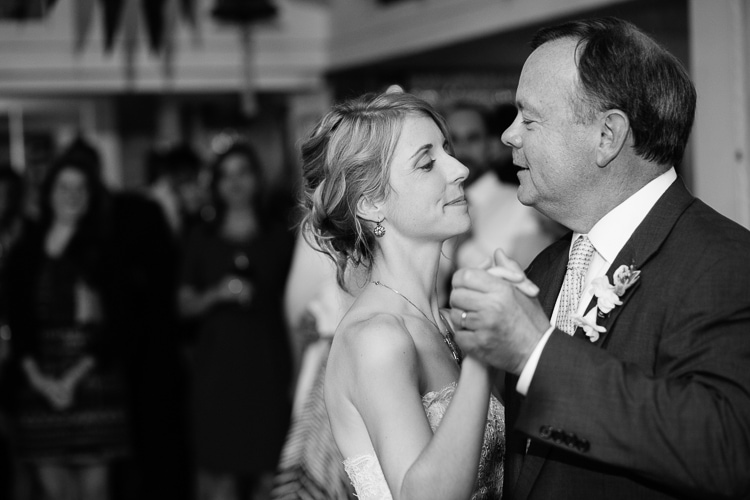 Massachusetts documentary wedding photography, bride dances with father at the Beverly Yacht Club