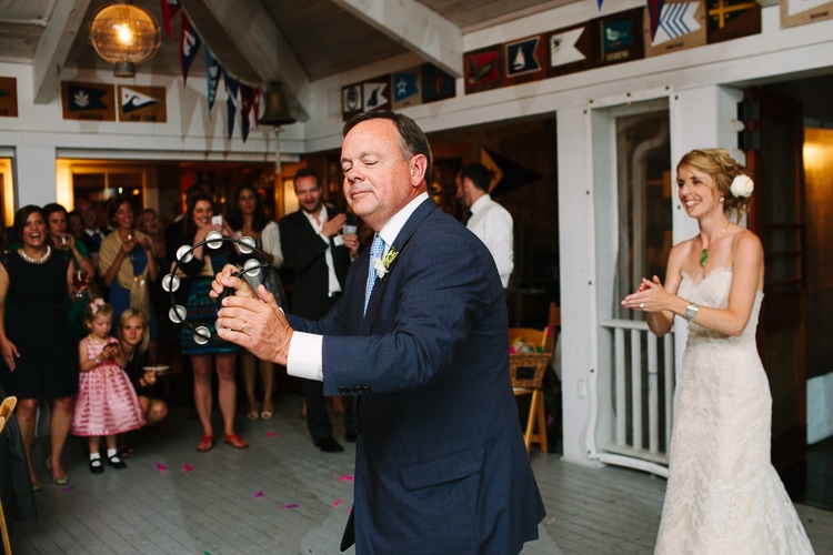 Massachusetts documentary wedding photography, bride dances with father at the Beverly Yacht Club