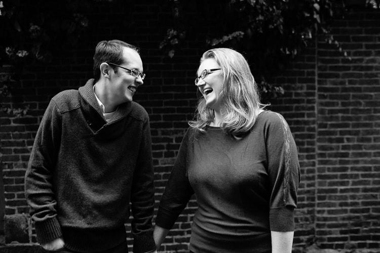 laughing engagement photos in Boston's Beacon Hill neighborhood