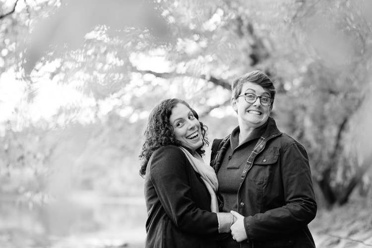 silly authentic fall engagement session in Jamaica Plain