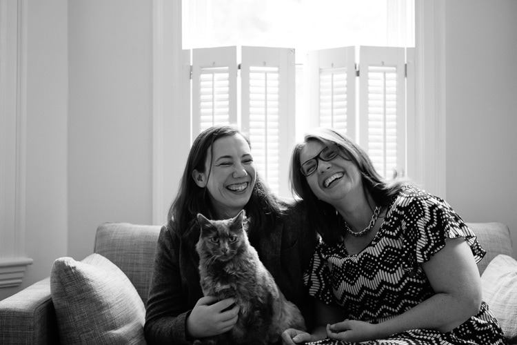 happy and relaxed at home engagement portrait in Roslindale