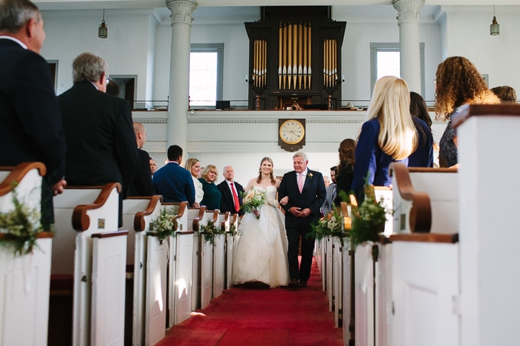 bride walks down the aisl with her father, Duxbury, Massachusetts documentary wedding photography