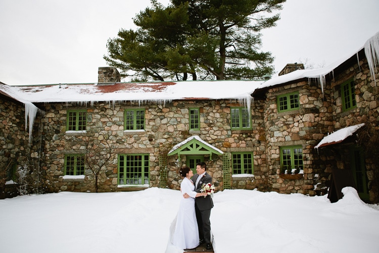 bride and groom in winter at Willowdale Estate