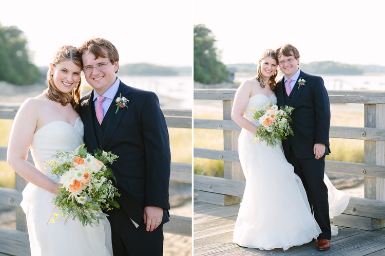 bride and groom on Powder Point bridge