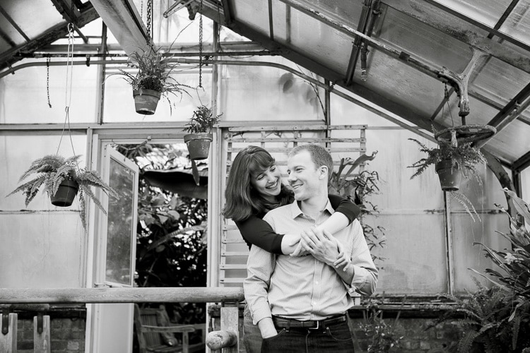 engagement portrait in the greenhouse on the Wellesley College campus