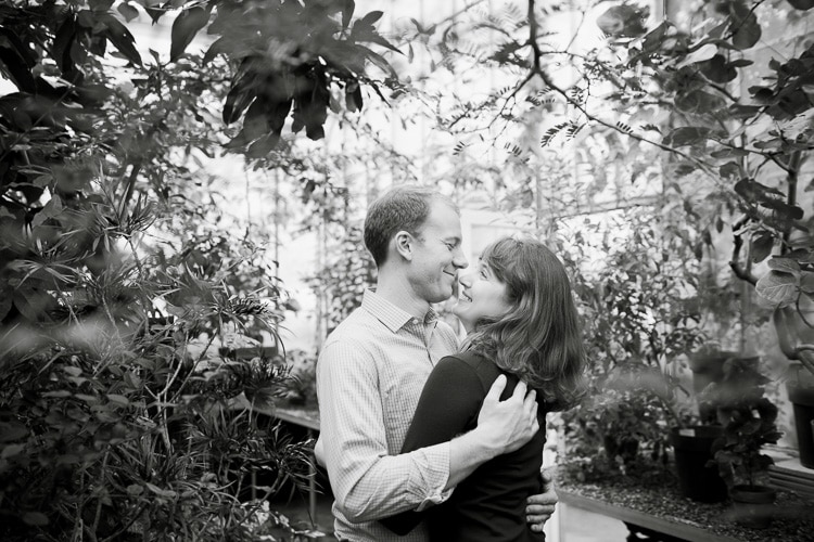 engagement portrait in the greenhouse on the Wellesley College campus
