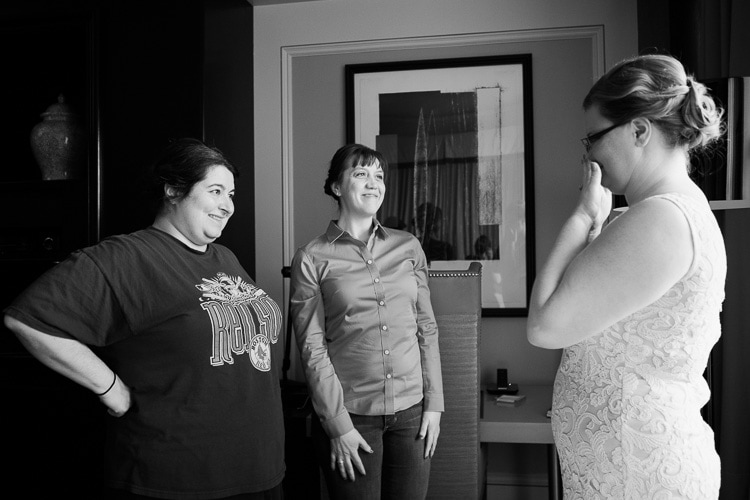 bridesmaids react to seeing bride in dress