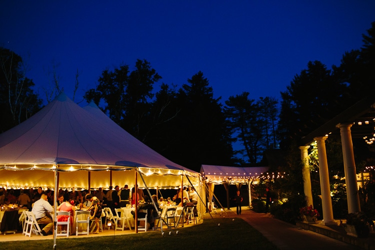 willowdale estate wedding tent at night, photo by Kelly Benvenuto