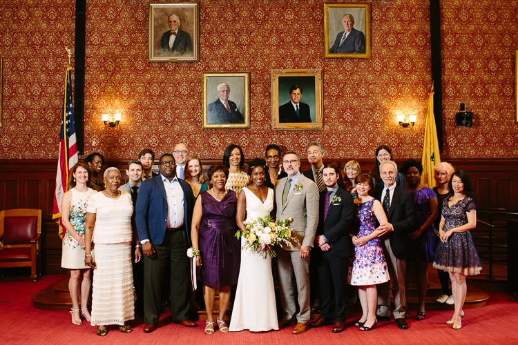 Cambridge city hall wedding photography, portrait of all wedding guests
