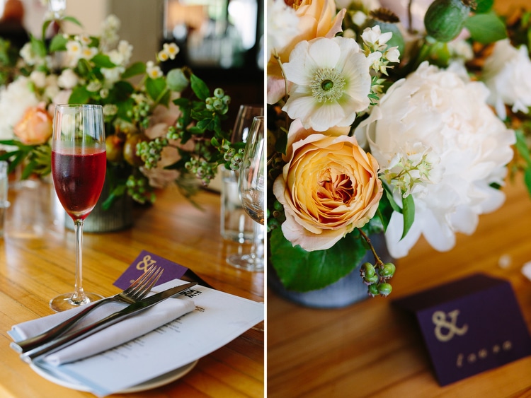 restaurant wedding inspiration,  purple peach and gold
