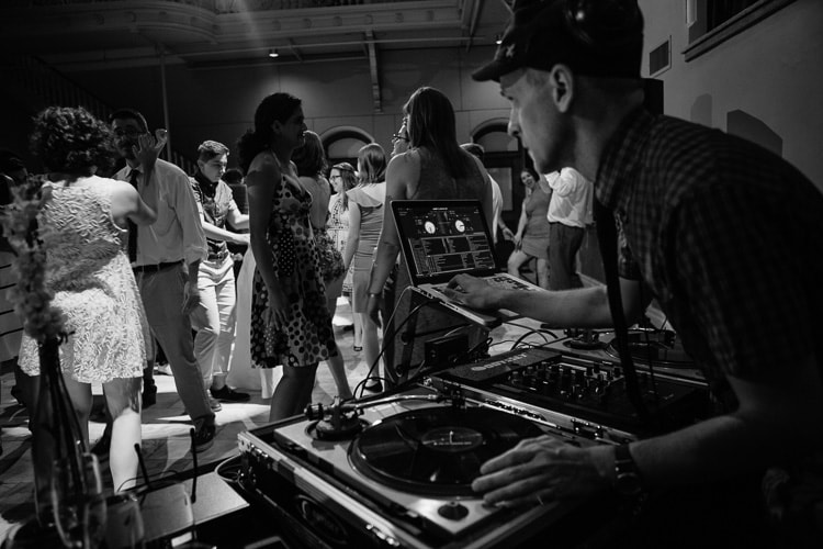 DJ spinning at Cambridge Multicultural Arts Center wedding reception