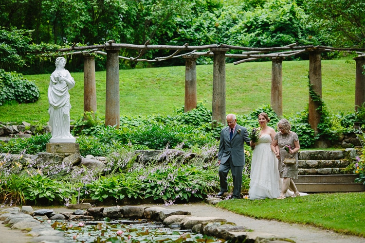 bride with parents, wedding ceremony at Codman Estate