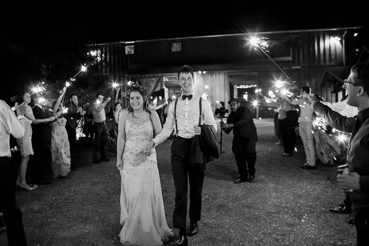 sparkler exit from Misty Valley, Ann Arbor wedding