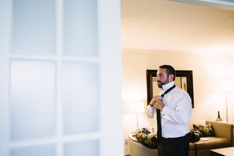 groom getting ready at Waltham Westin Hotel