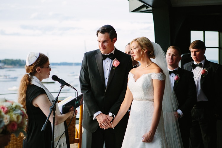 The wedding ceremony of Melissa and David at the Corinthian Yacht Club in Marblehead, MA.