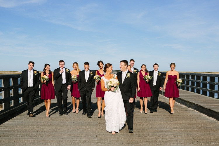 wedding party photos on Powder Point Bridge