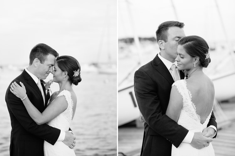 romantic black and white bride and groom photos at Duxbury Bay Maritime School