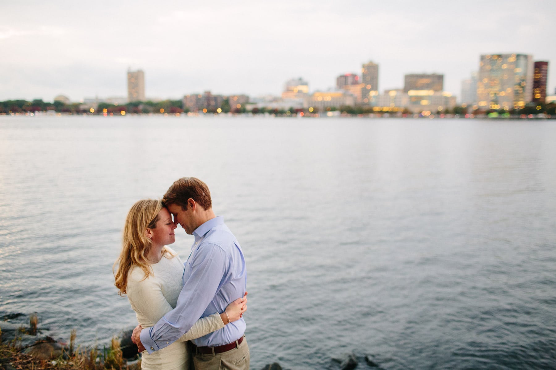 Engagement photo at dusk on Boston Esplanade