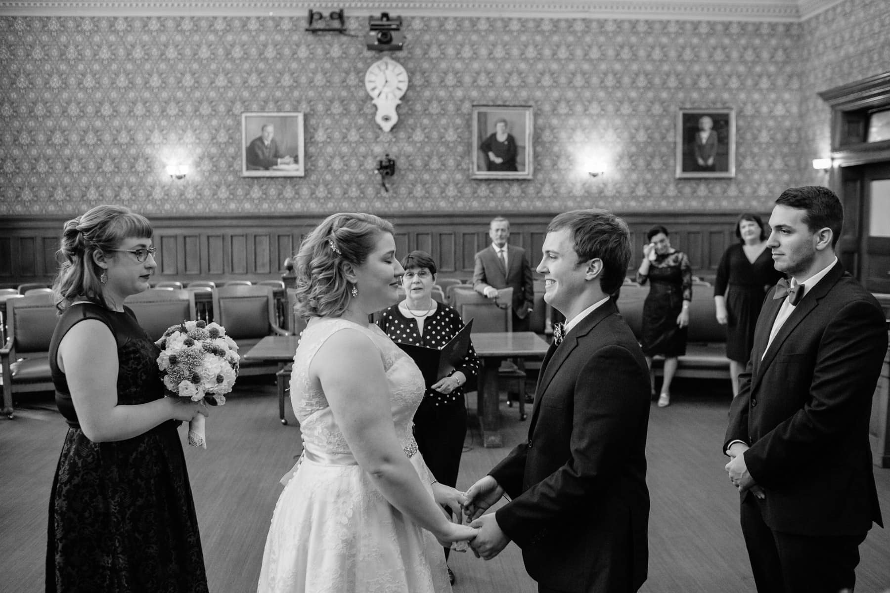 Documentary wedding photography at Cambridge City Hall.