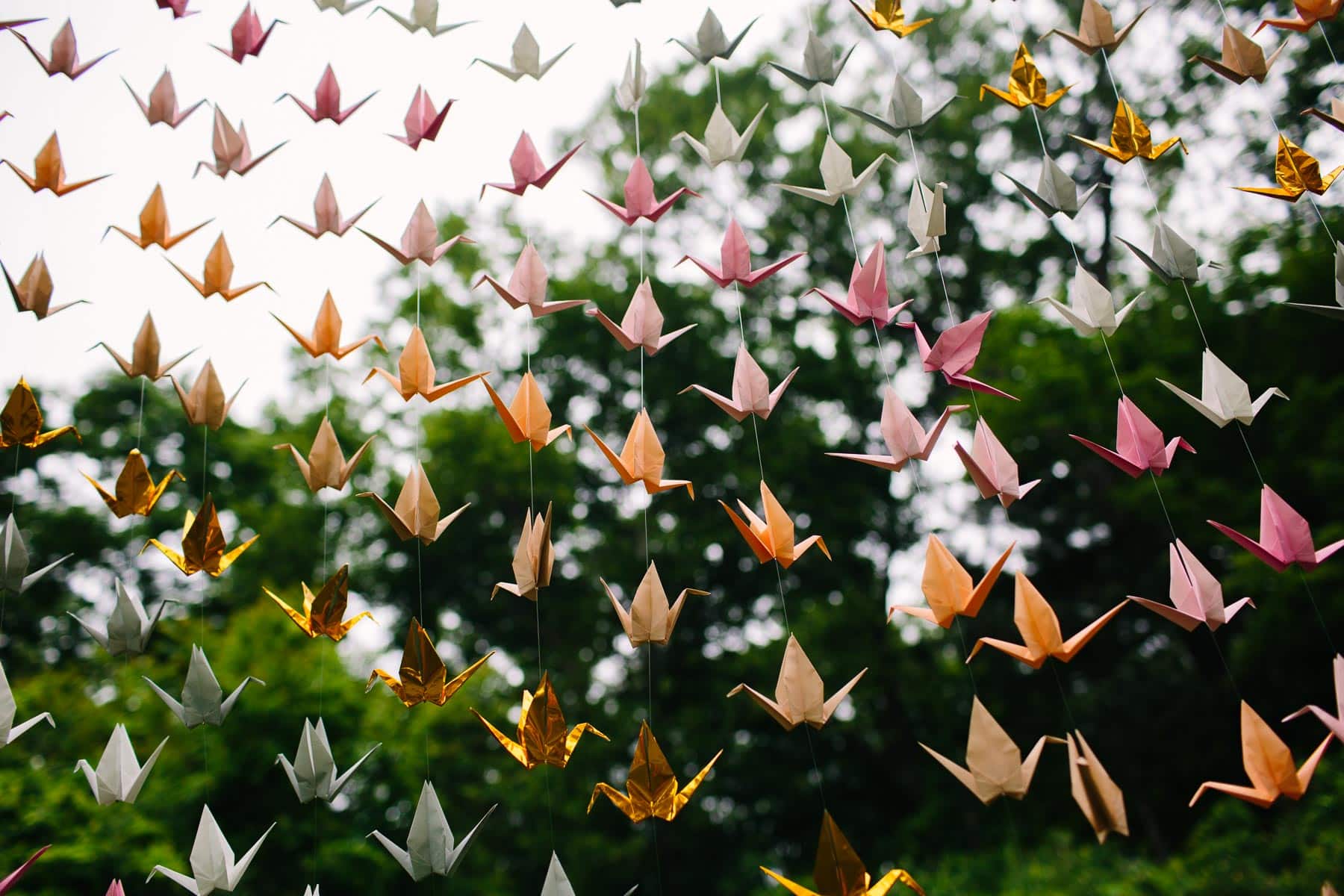 paper cranes at Lyman Estate wedding