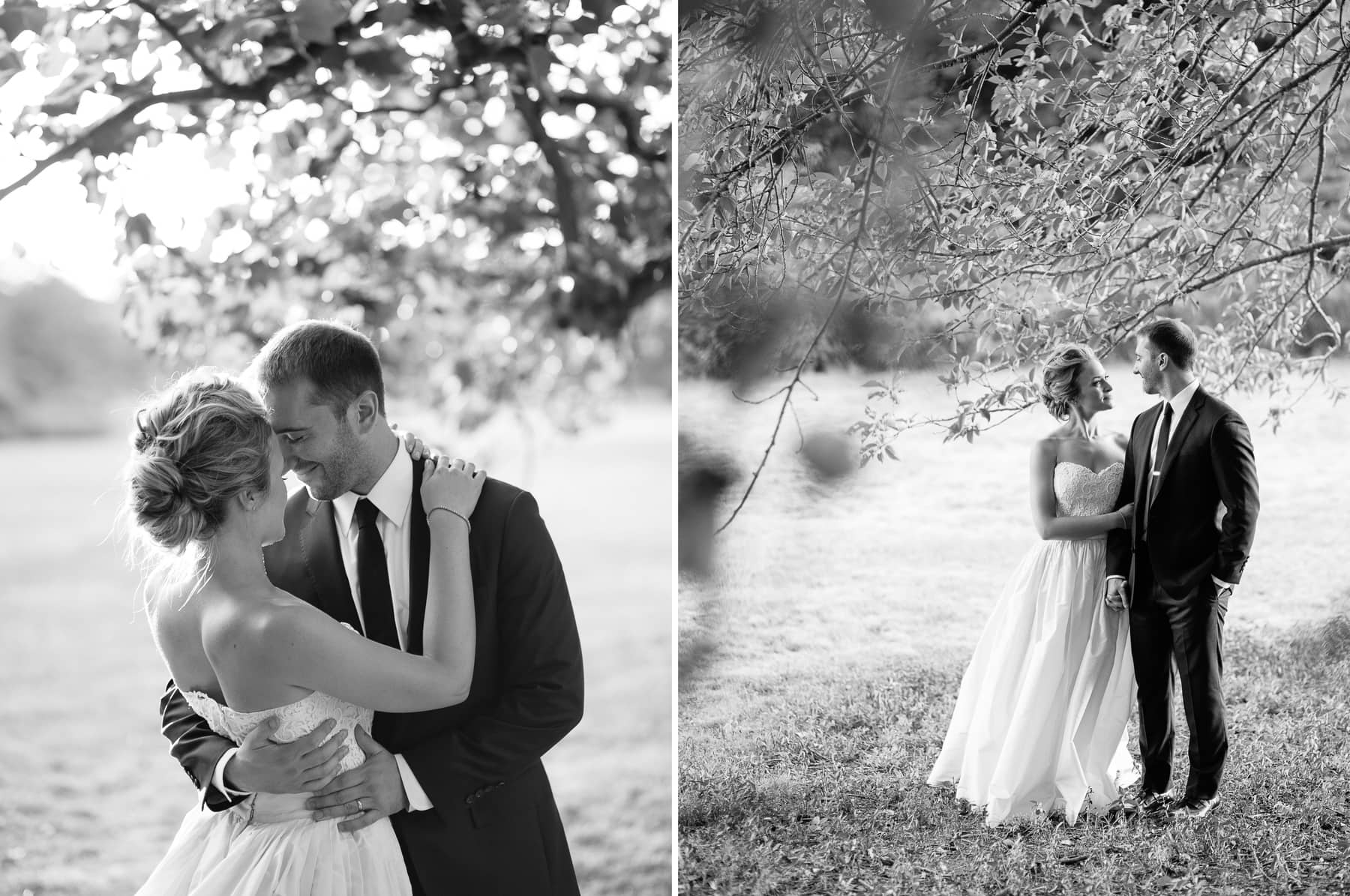 black and white sunset portraits of bride and groom at the Lyman Estate
