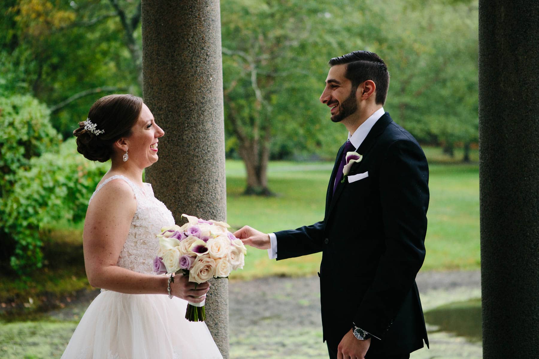 Lauren and George's first look at Larz Anderson Park, Brookline | Kelly Benvenuto Photography | Boston wedding photographer