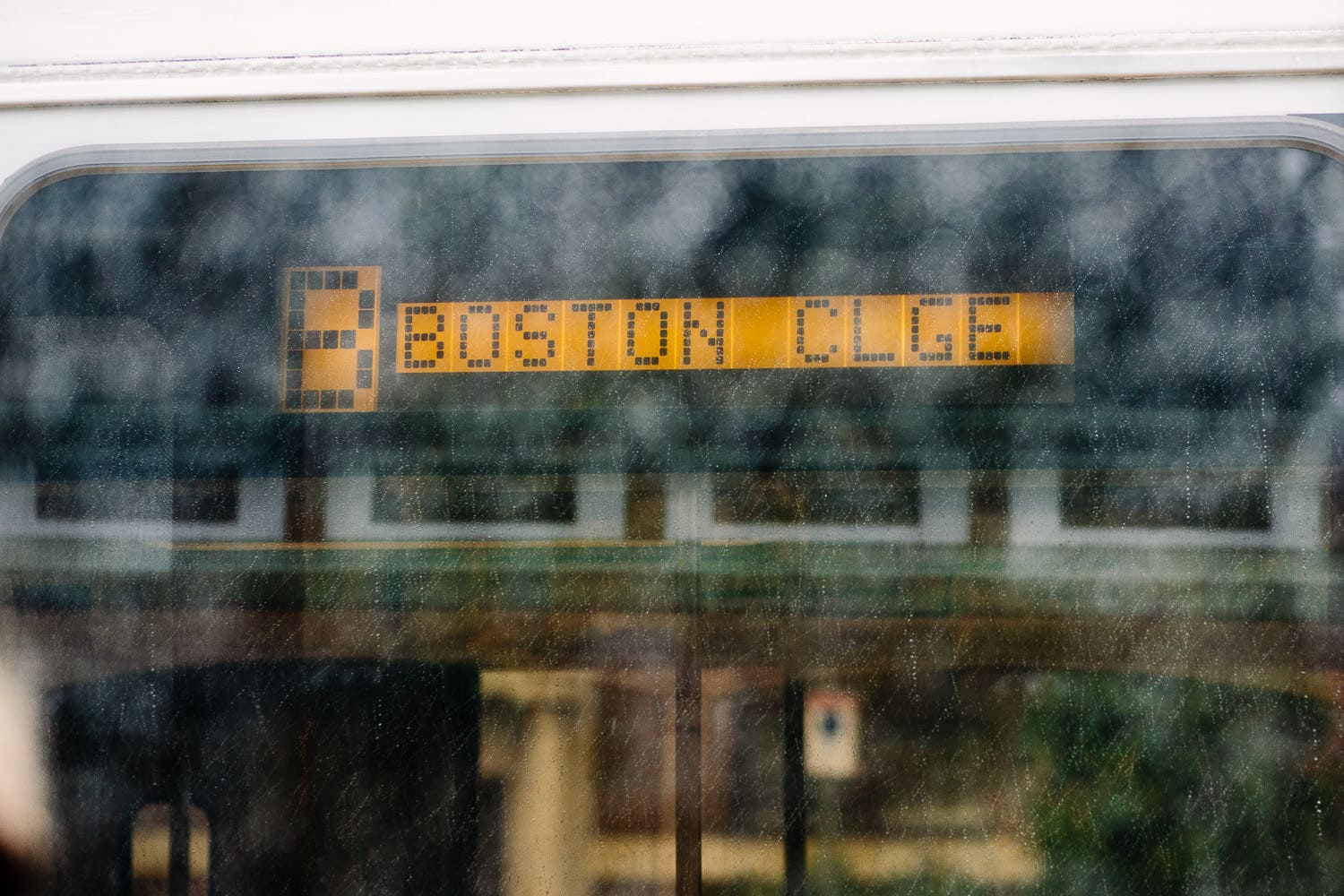 MBTA green line Boston College sign in the rain