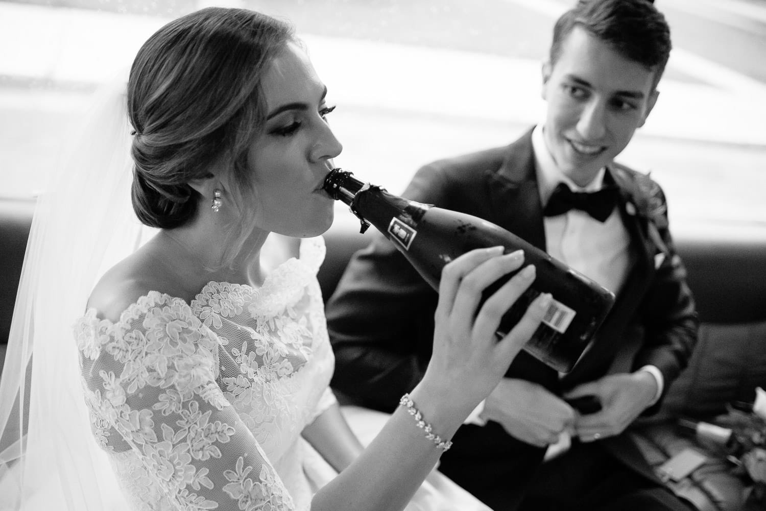 bride drinks champagne